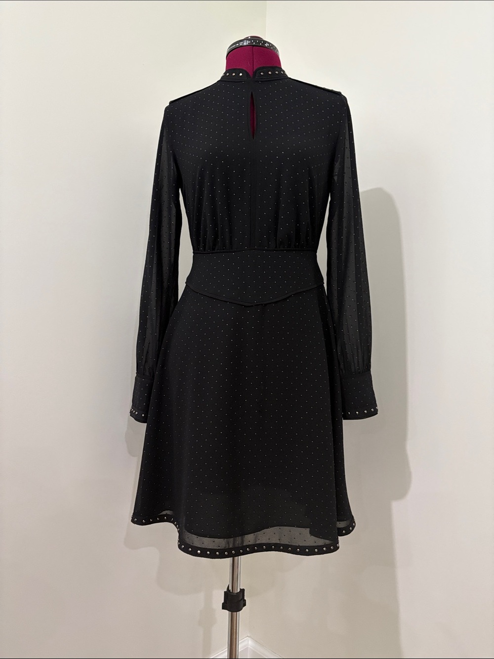 AllSaints Black Long-Sleeve A-Line Dress with Stud Detailing